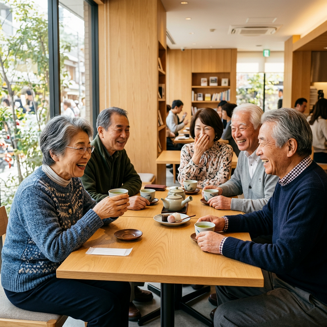 お茶会で楽しく体験するシニアの様子